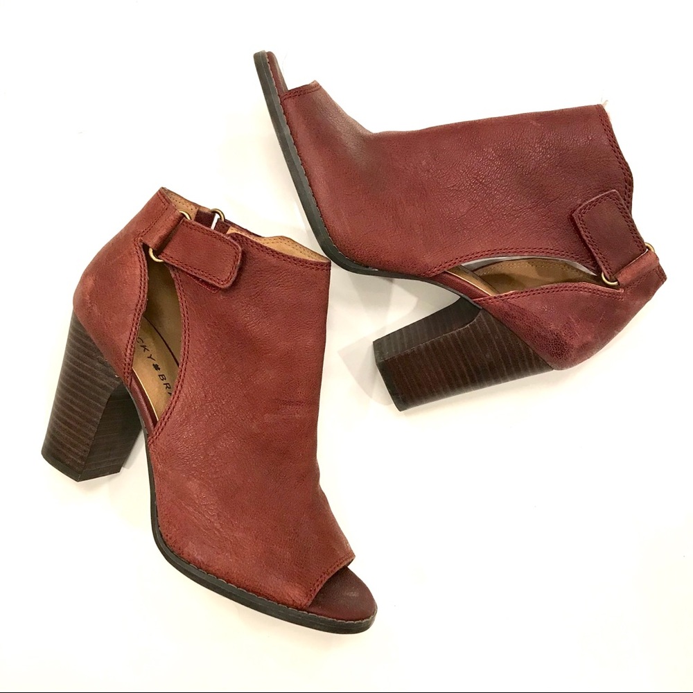 Lucky Brand Size 8 Leather Peep Toe Bootie
